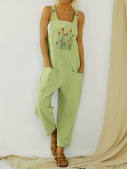 Pocket Solid Tank Jumpsuit Loose Casual Women's Clothing
