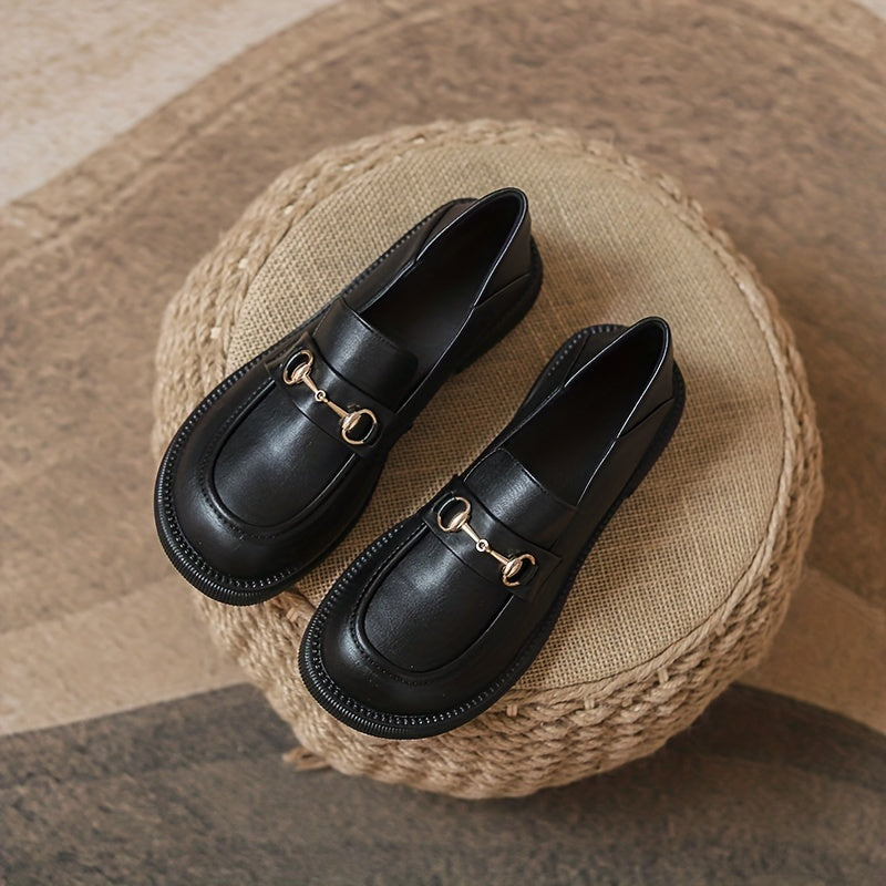Women's Metallic Chunky Heel Loafers Slip On Shoes Comfortable Walking Shoes