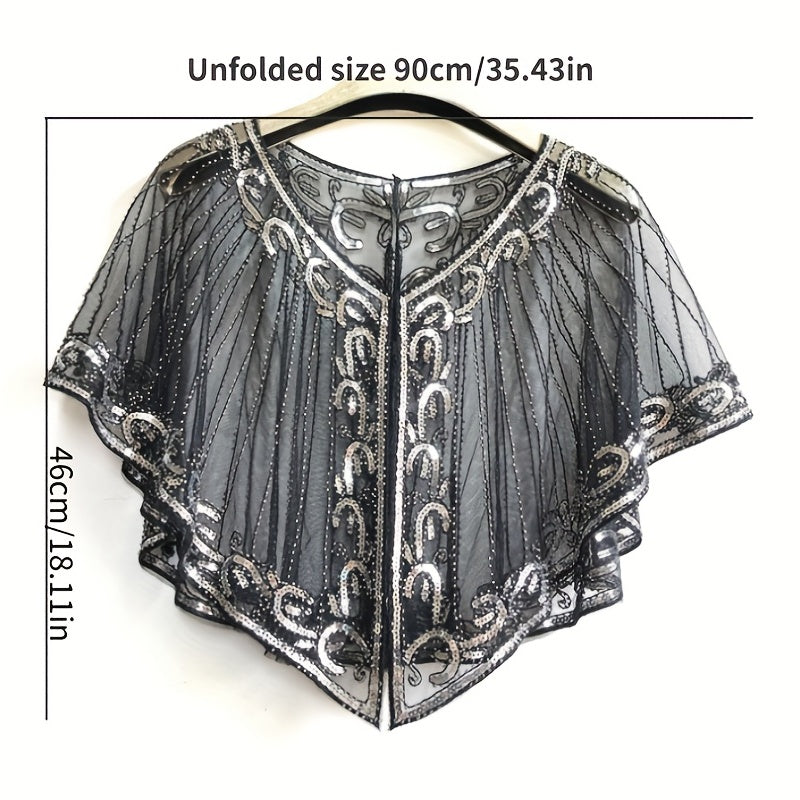 1920s Flapper Shawl Beaded Sequins Cape Wrap