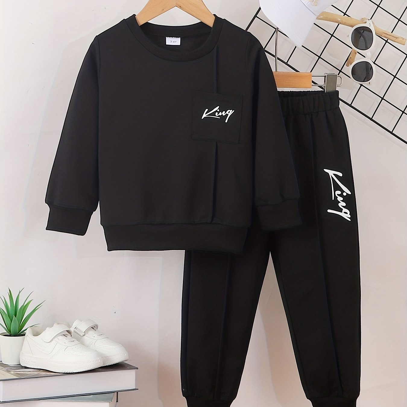 KING Print Toddler Boy's 2pcs Sweatshirt & Sweatpants Set for Kids