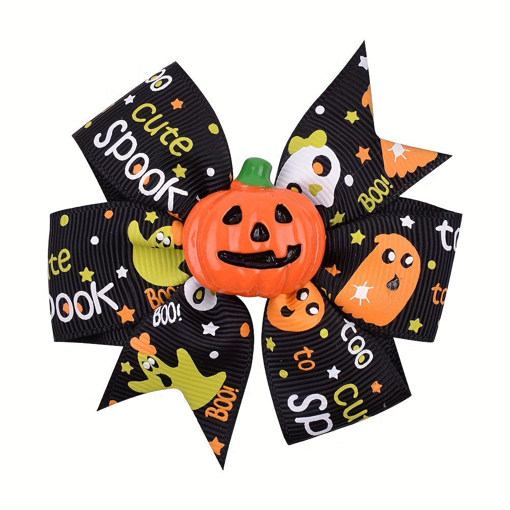 5pcs Pumpkin Skull Bow Hair Clip Halloween Hair Decoration