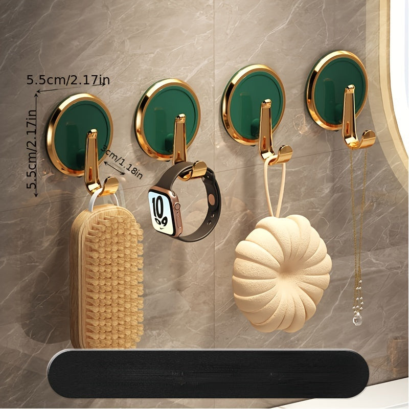 4pcs Adhesive Bathroom Towel Hook Strong Punch Sticky Toilet Wall Non-marking