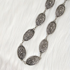 Boho Carved Metal Waist Chain Vintage Oval Tassel Women Belly Belt