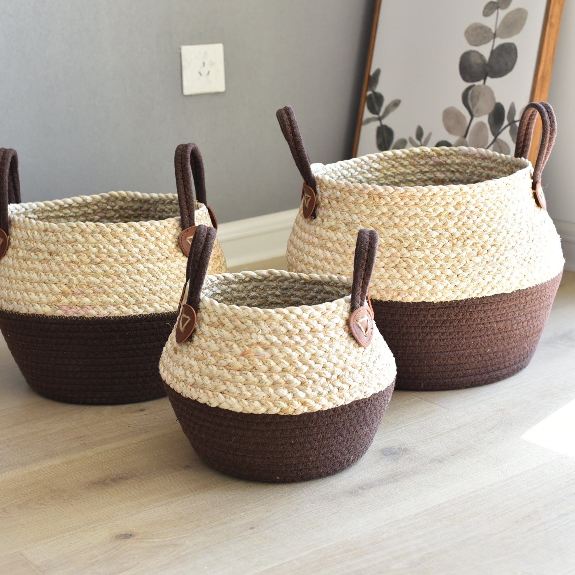 Hand-Woven Straw Basket with Handle Large Plant Storage Box