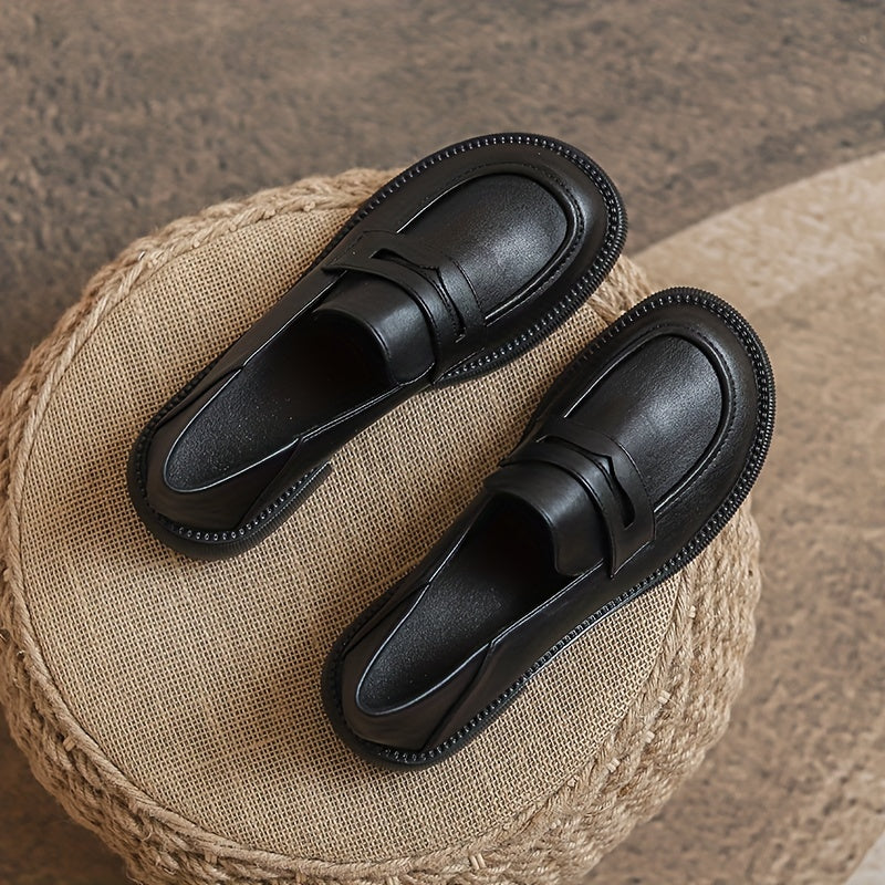 Women's Chunky Heel Loafers Faux Leather Comfort Shoes