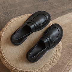 Women's Chunky Heel Loafers Faux Leather Comfort Shoes