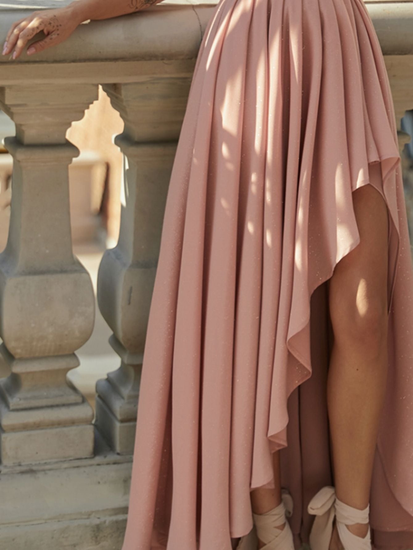 Solid One-Shoulder Chiffon Dress with Slit