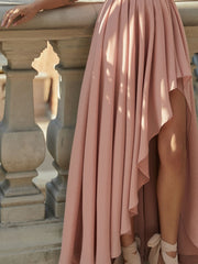 Solid One-Shoulder Chiffon Dress with Slit