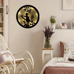 Children's Room LED Wall Clock Lamp Retro Wooden Sign Hanging Lamp