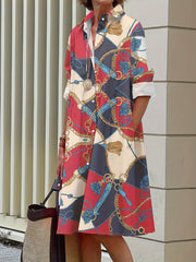  Baroque Print Button Up Shirt Dress