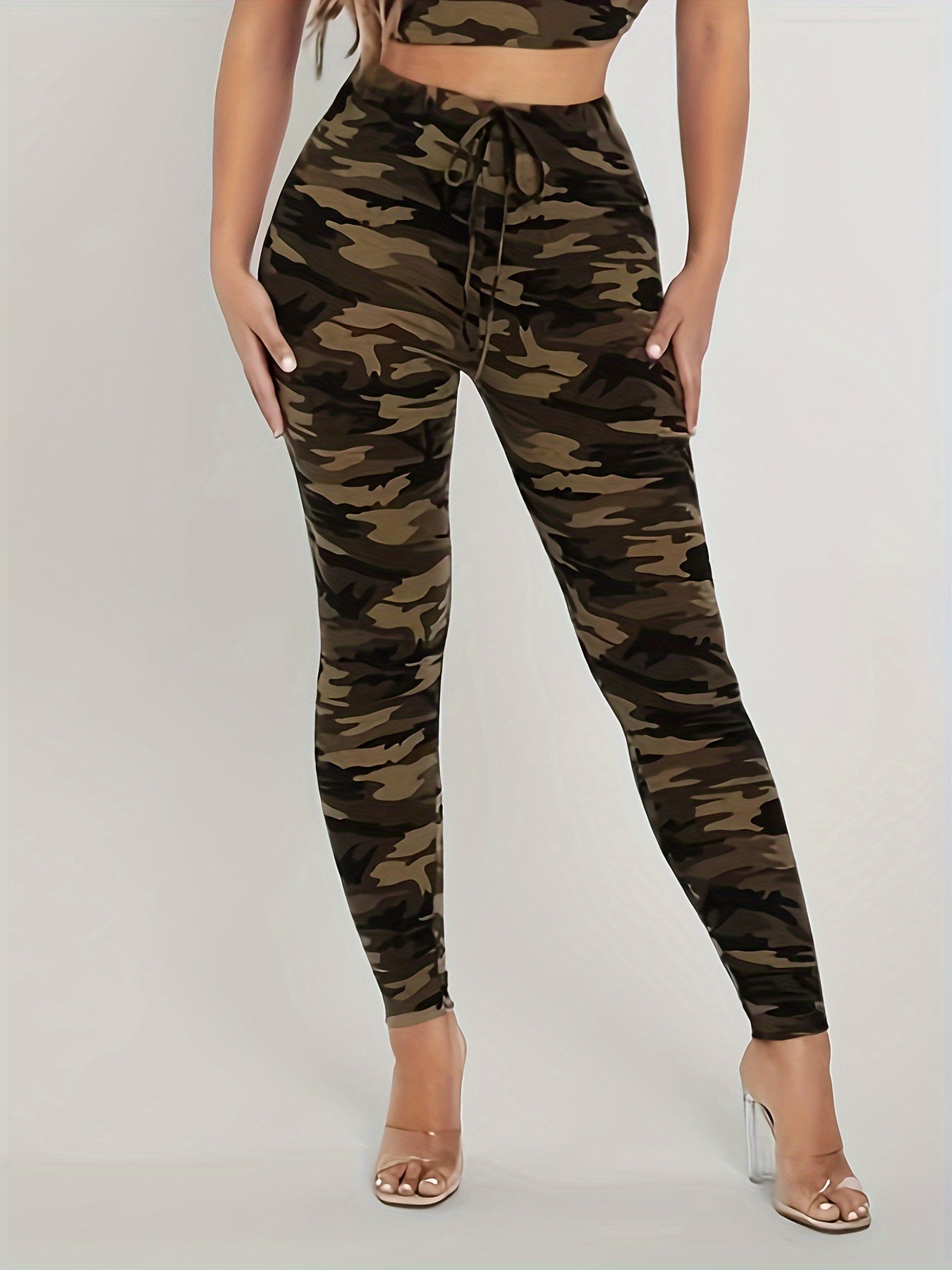  Camo Drawstring Leggings High Rise