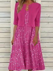 Plus Dot & Stripe Print V Neck Cami Dress & Cardigan Outfit Set