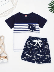 2pcs Baby Boys Dinosaur Skull T shirt & Shorts Set