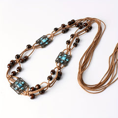 Vintage Braided Sash Belt Wooden Beads Bohemian Bowknot Waistband