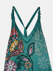  Paisley Print V Neck Boho Jumpsuit