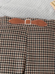 Girls' Casual Plaid Print Leather Decor Straight Leg Pants