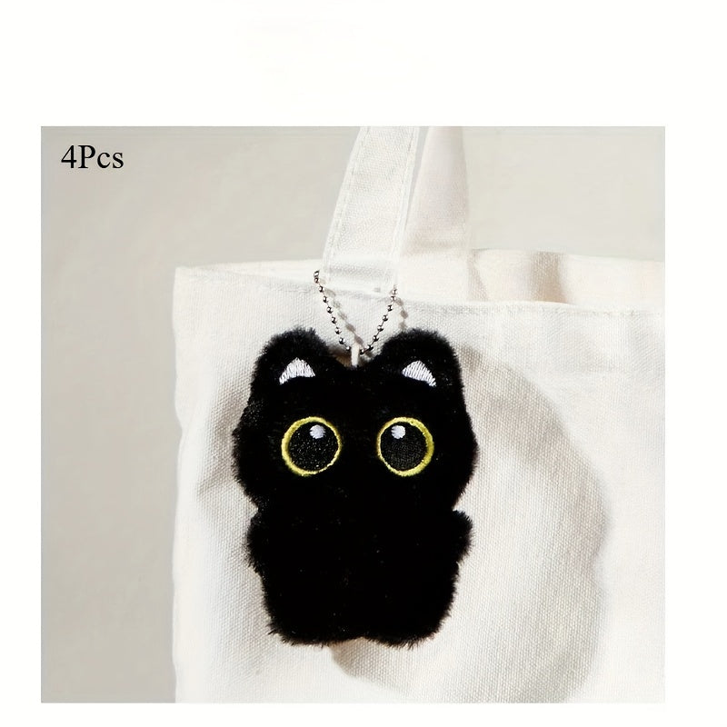 4pcs Cat Plush Toy Charms with Expressive Eyes