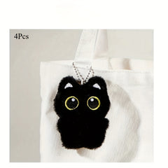 4pcs Cat Plush Toy Charms with Expressive Eyes