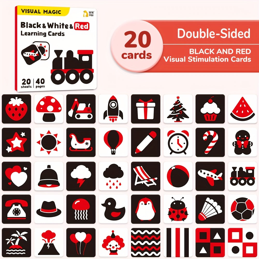 40 Pages Baby Flashcards High Contrast Newborn Brain Development Toy