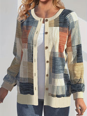  Patchwork Open Front Cardigan