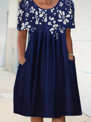  Tie Dye Boat Neck Pleated Midi Dress With Pockets