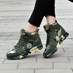 Camo Pattern High Top Wedge Sneakers Lightweight Lace-up Shoes