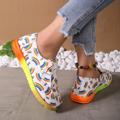 Women's Rainbow Print Canvas Shoes Casual Lace Up Outdoor Shoes