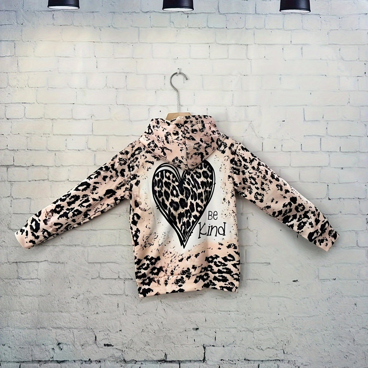 Leopard Print Hoodies Girls Comfy Hooded Pullover Kids Clothes