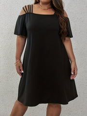  Solid Split Strap Cold Shoulder High Stretch Dress