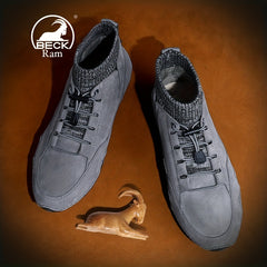 Men's Leather High Top Sock Sneakers Lightweight Waterproof Shoes