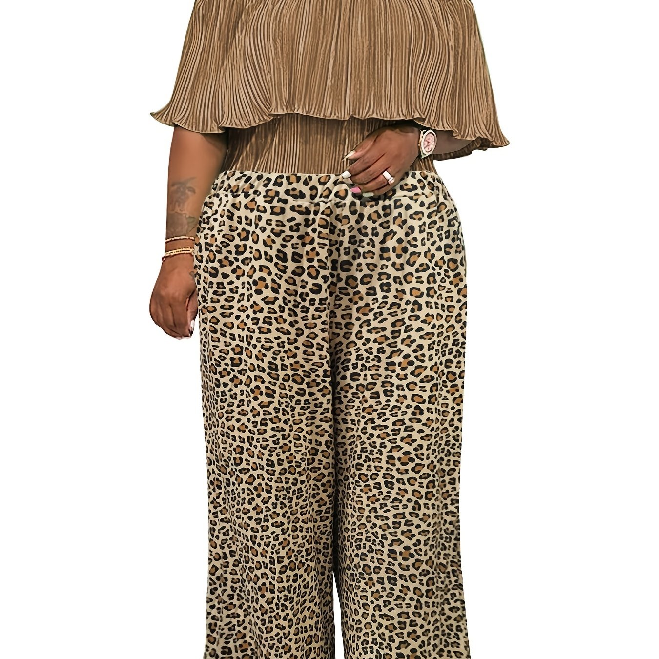 Women's Plus Leopard Print Wide Leg Trousers