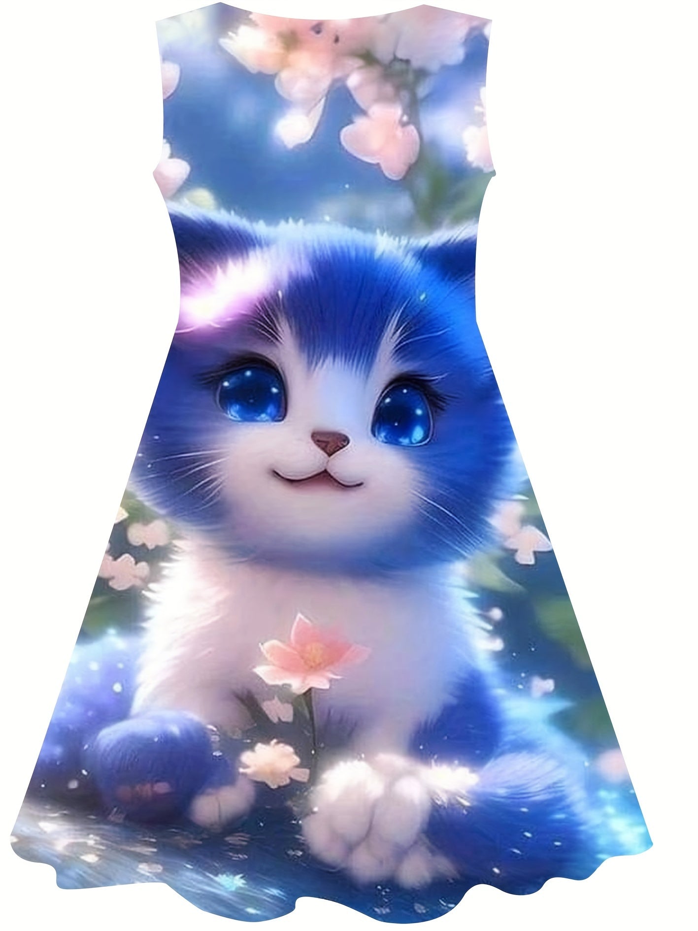 Kitty Graphic Dress Sleeveless Girls Party Gift Summer