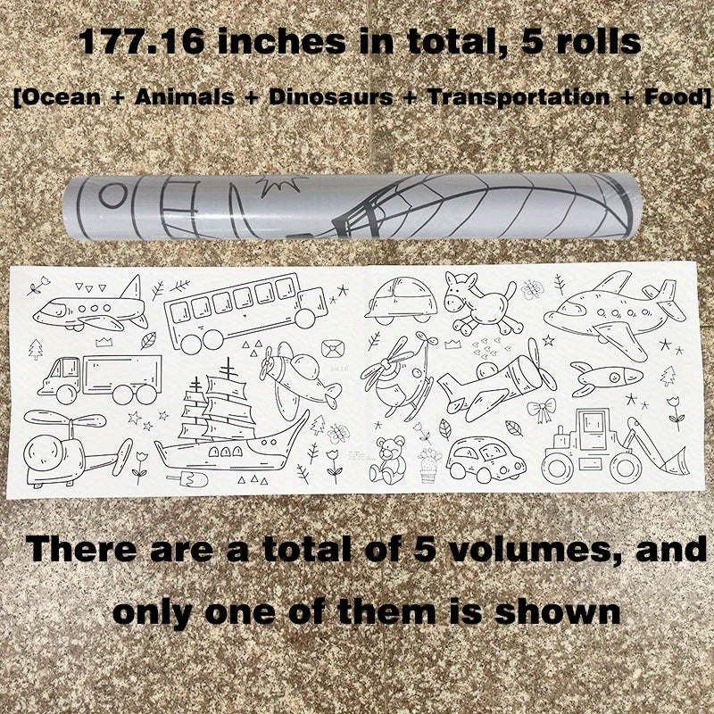 Extra Long Coloring Roll 3.6m Vibrant Animal & Food Designs Paper