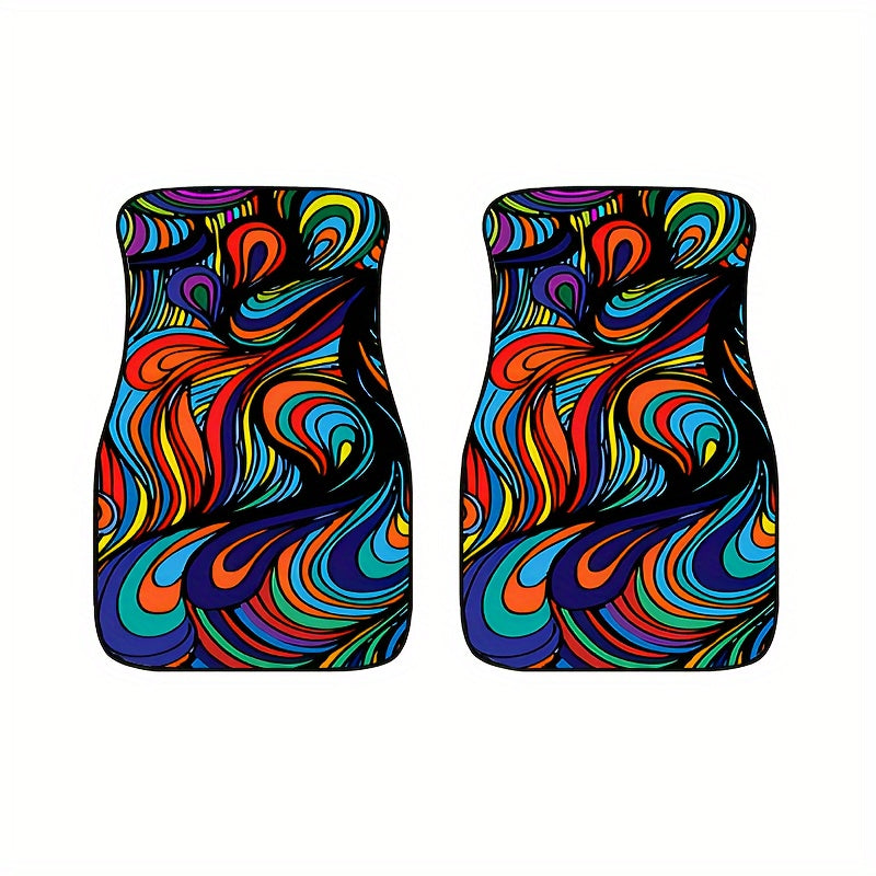 4pcs Colorful Printed Car Floor Mats, Water Absorbent & Stain Resistant