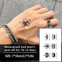 Waterproof Temporary Crown Tattoos 6 Unique Designs Realistic Non Reflective Ink