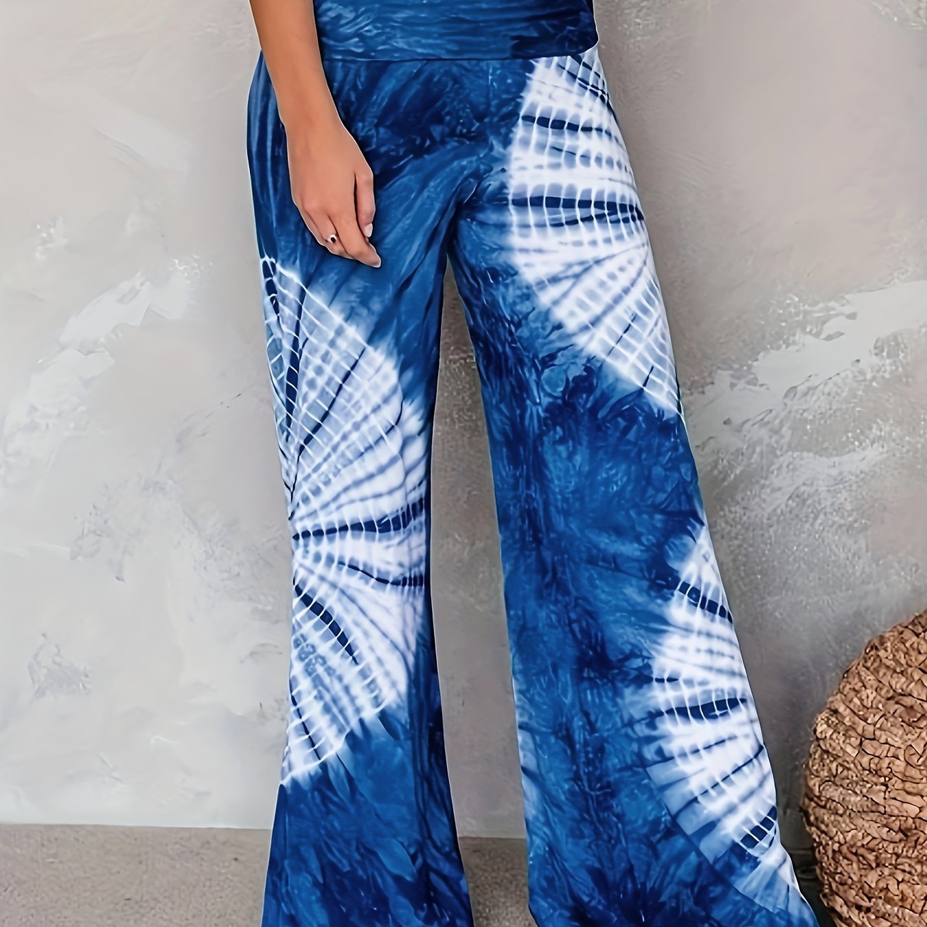  Boho Pants Women's Tie Dye Ruched Elastic High Rise Wide Leg Trousers