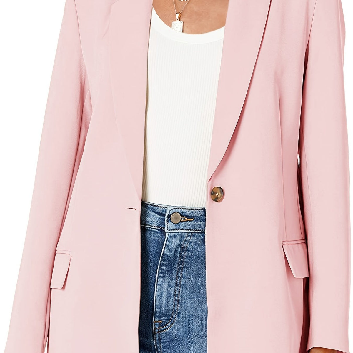 One Button Blazer Casual Open Front Long Sleeve
