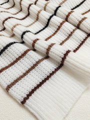 Striped Print Knit Sweater V Neck Long Sleeve Casual