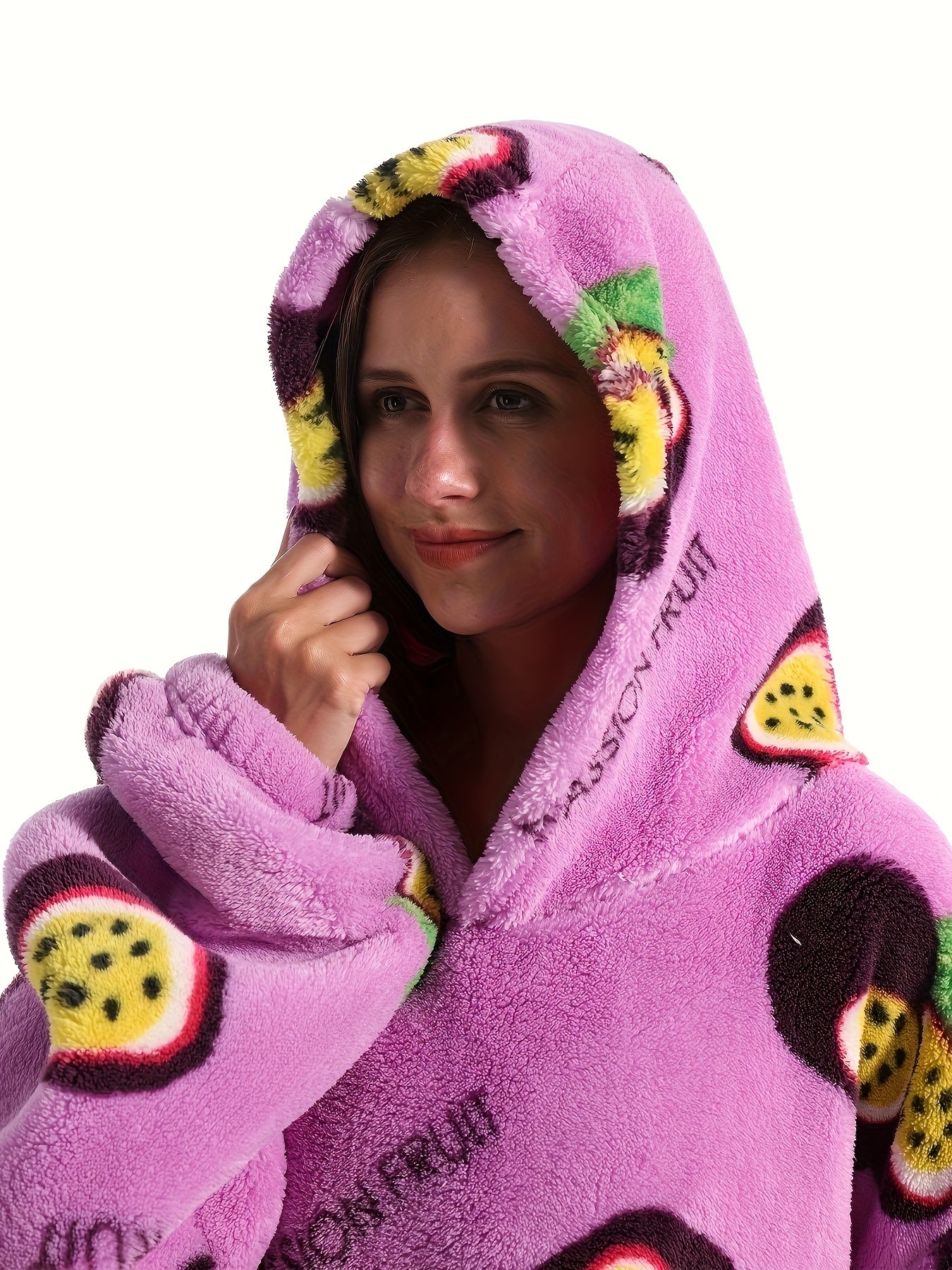 Sherpa Fleece Oversized Hooded TV Blanket Women's Passion Fruit Nightgown