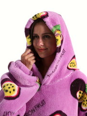 Sherpa Fleece Oversized Hooded TV Blanket Women's Passion Fruit Nightgown