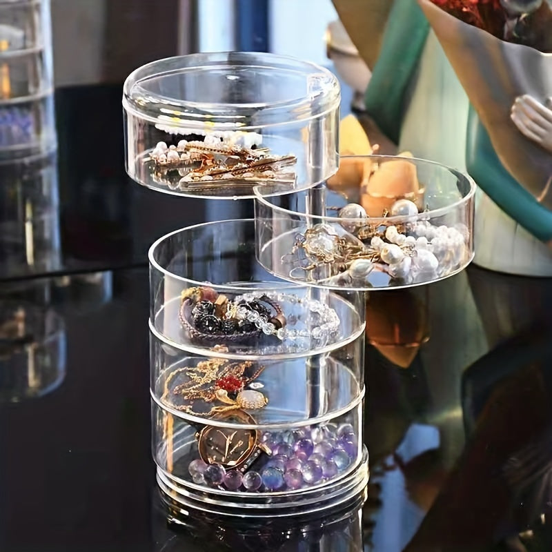 Rotary Table Top Jewelry Storage Box Transparent Dust Prevention Cosmetic Rack