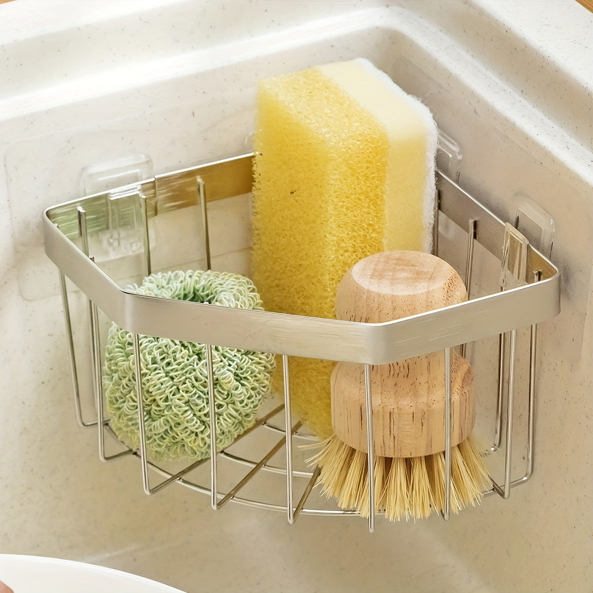 Stainless Steel Triangular Rag Corner Drain Rack Sink Sponge Storage