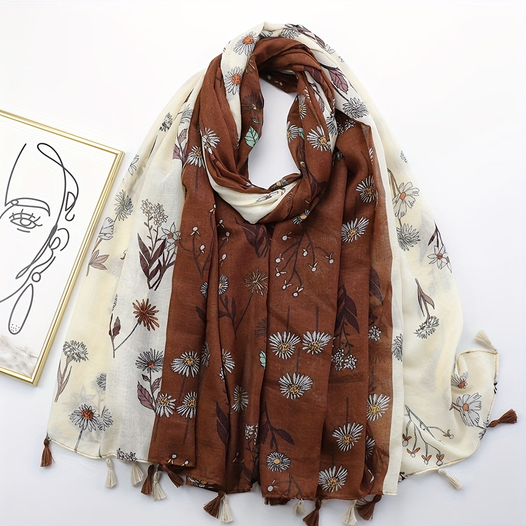 Floral Fringe Trim Scarf Shawl Wrap Head Wrap Casual Decoration Gift