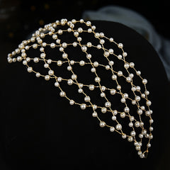 Faux Pearl Mesh Hairband Hollow Out Headdress Bridal Wedding Hair Acces