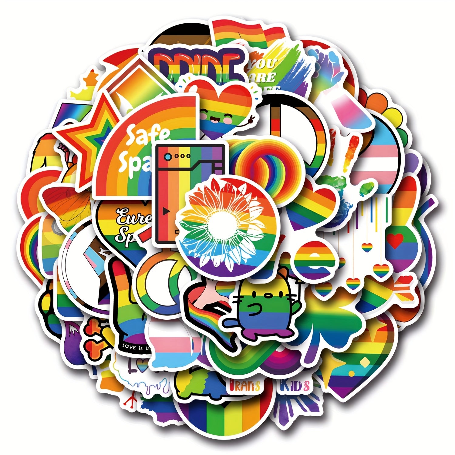 55 Pack LGBTQ Pride Rainbow Stickers Love Peace Space Design Decals