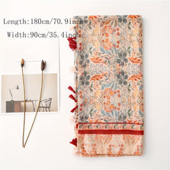 National Style Floral Fringed Scarf Lightweight Breathable Sunscreen Shawl