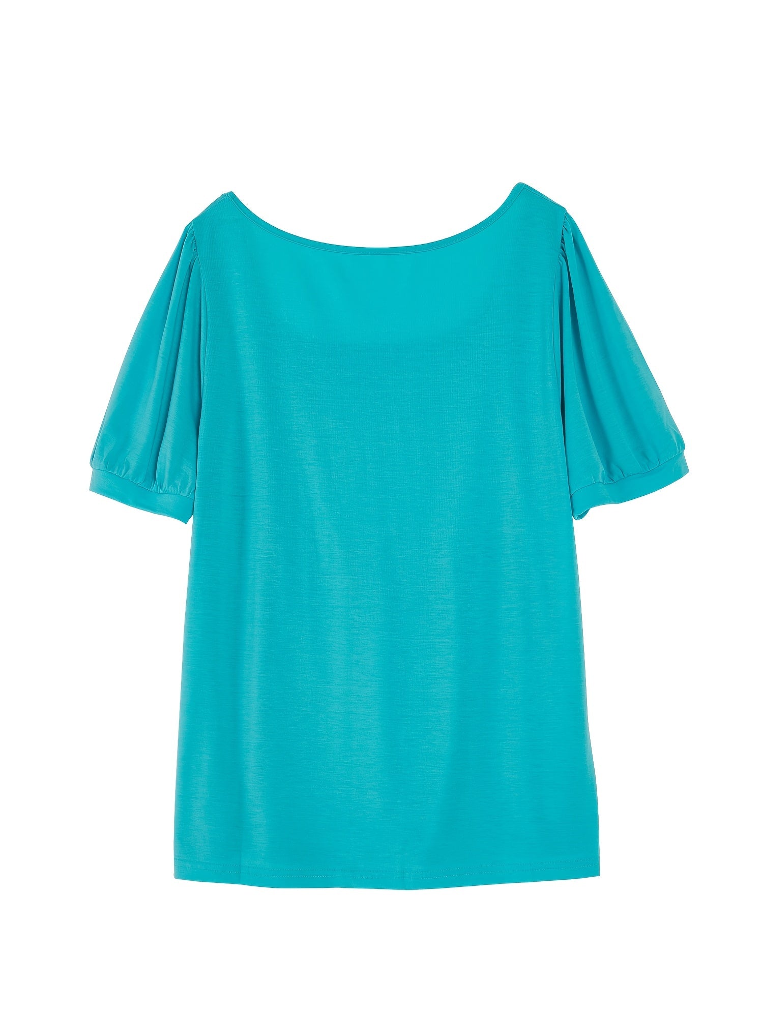  Casual Top Women's Plus Solid Seam Detail Short Sleeve