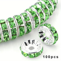 100Pcs Spacer Beads 6 8mm Silver Plated Czech Crystal Rhinestone