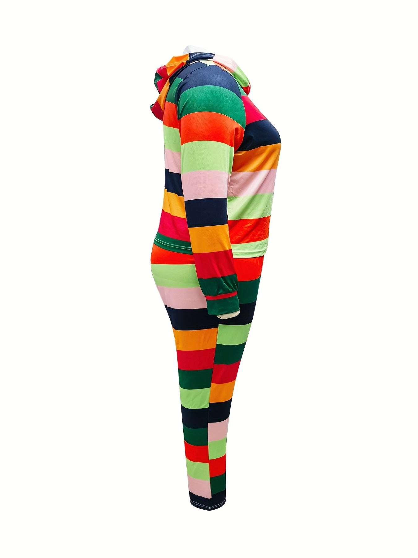  Colorblock Number Print Hooded Top & Leggings Set