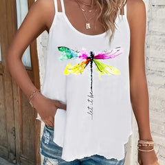 Dragonfly Print Dual Straps Cami Top Women's Clothing